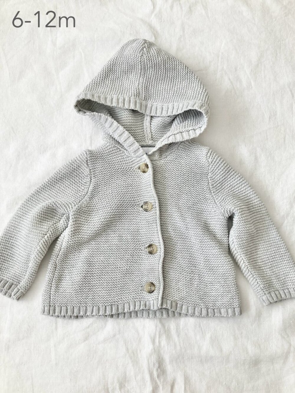 🪴5/$30 Old Navy 6-12 Months Baby Grey Knit Cotton Button Hood Jacket Fall